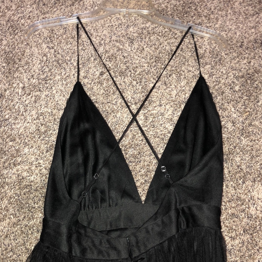 Black deep V cut maxi dress.
